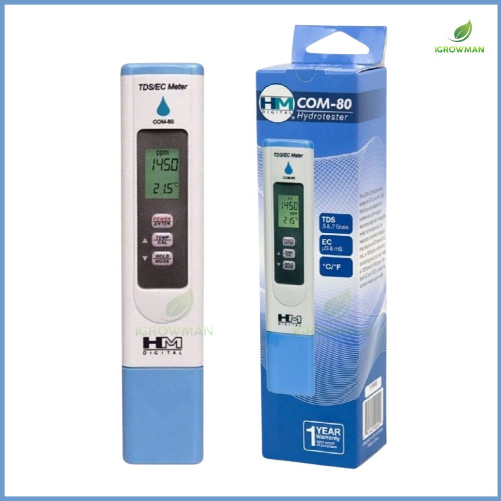COM-80 HM Digital ปากกาวัดค่า TDS/EC แม่นยำ ใช้งานง่าย เหมาะสำหรับปลูกพืช ตรวจคุณภาพน้ำ Hygrotester - Image 2