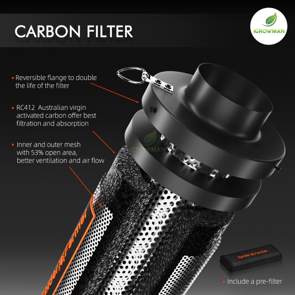 Spider Farmer Carbon Filter 6 นิ้ว ไส้กรองคาร์บอน กรองกลิ่น สำหรับท่อดูดอากาศ - Image 2